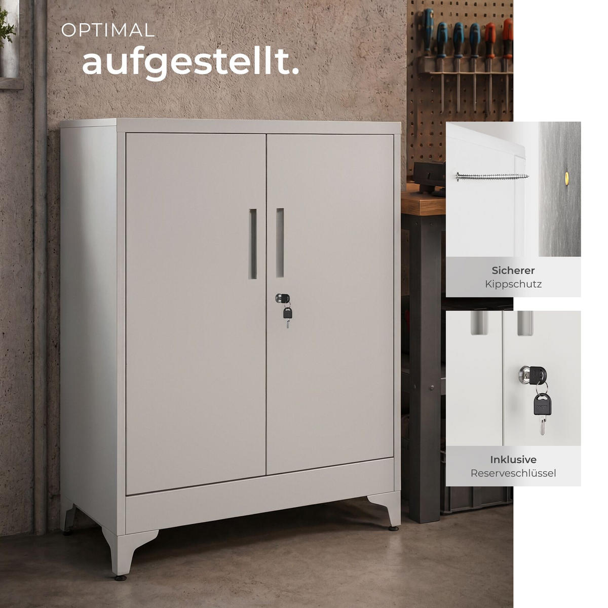 AKTENSCHRANK Blake, Kippschutz, höhenverstellbare Füße, grau - Grau, Metall (80/100/40cm) - tectake