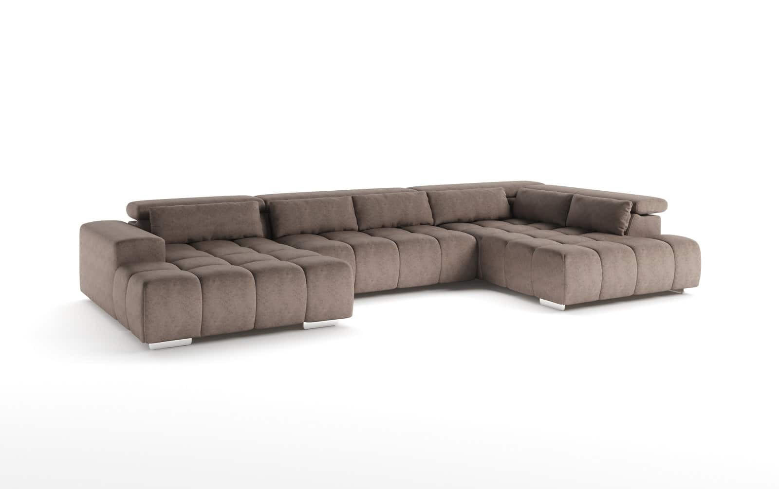 WOHNLANDSCHAFT XXL mit verstellbaren Kopflehnen - Beige/Silberfarben, Textil/Metall (225/73/409cm) - Cotta