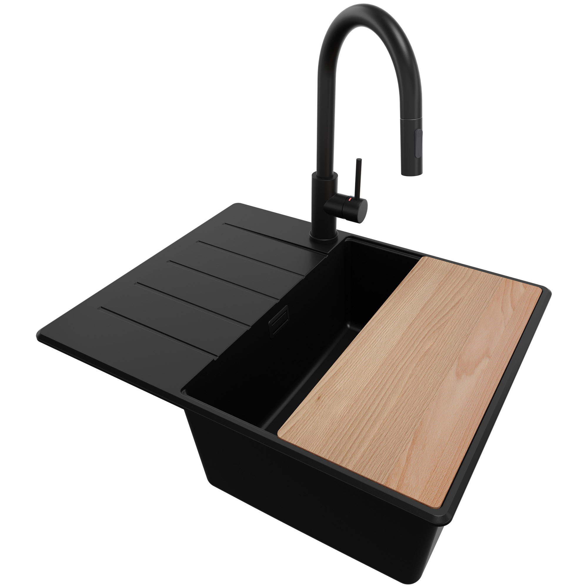 Primagran Granitspüle Schwarz, Schwarz, Schwarz, Beige 62x20x50 cm