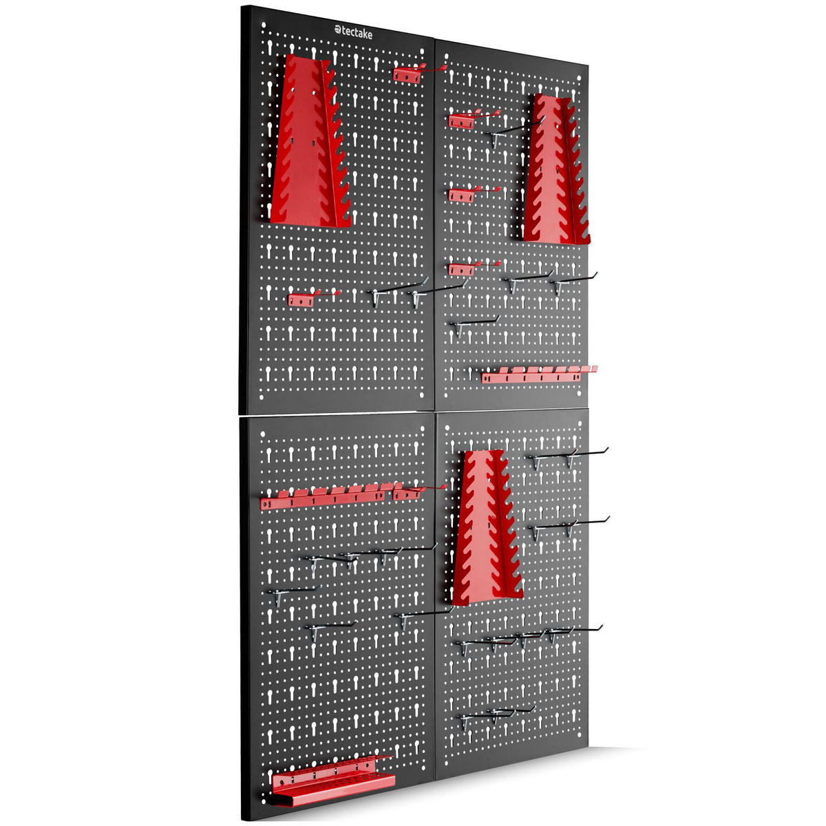 WERKZEUGLOCHWAND Jonah, Belastbarkeit 4 kg pro Platte, schwarz/rot - Rot/Schwarz, Metall (160/60/2cm) - tectake