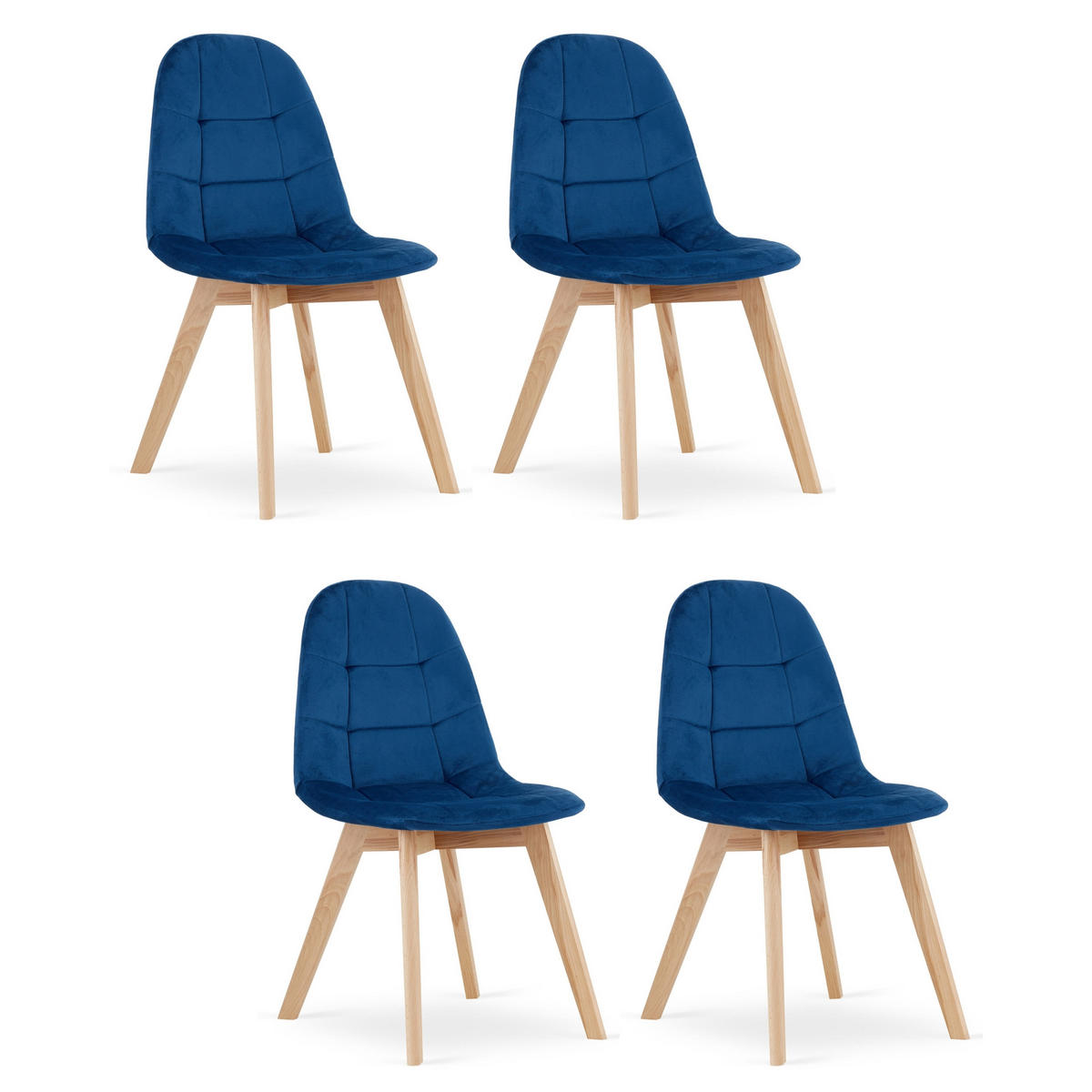 STUHL SORANO 4-er Set, Blau, mit Samtstoff gepolstert - Blau, Holz/Textil (45/82/54cm) - Komodee