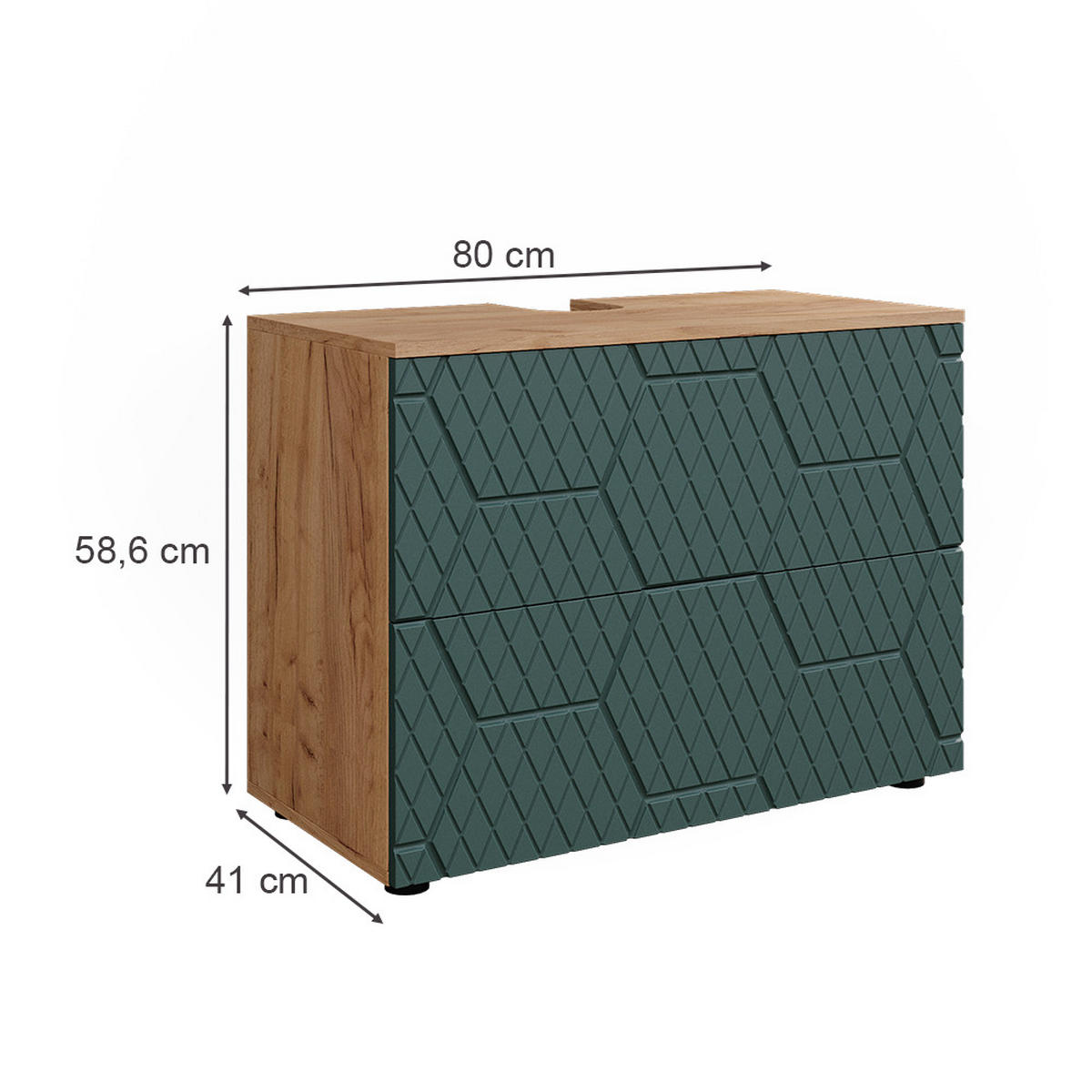 WASCHBECKENUNTERSCHRANK Irma Grün 80 cm mit 2 Schubladen - Grün, Holzwerkstoff (80/58.6/41cm) - Vicco