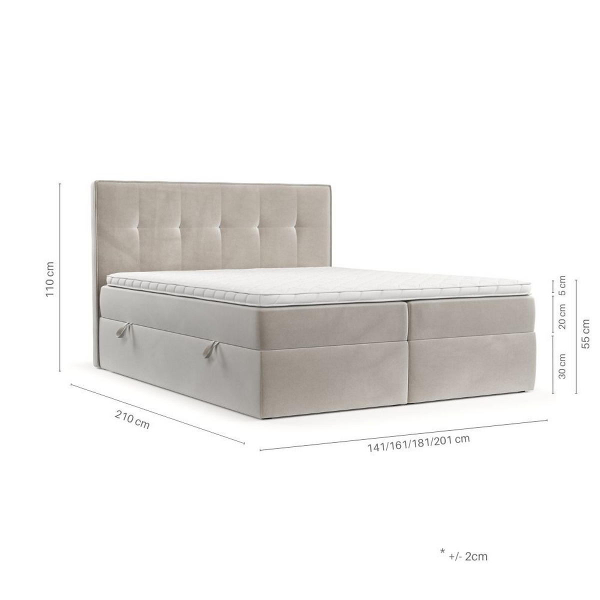 BOXBETT Mireo 200/200 cm Beige im Neve Stoff - Beige/Schwarz, Holz/Holzwerkstoff (200/200cm) - AltaBeds