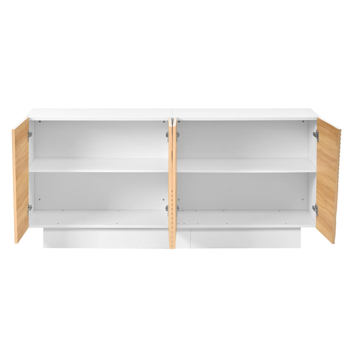 SIDEBOARD 160cm Weiß & Naturholzoptik mit 4 Türen & Geometrischen Rillen - Naturfarben, Holzwerkstoff (160/72/40.5cm) - Urban Meuble