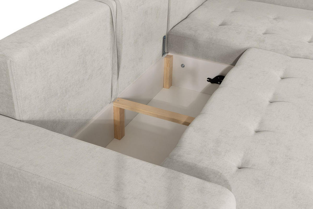 ECKSOFA Larelle Hellbeige Chenille 245 cm - Ecru/Schwarz, Textil/Metall (245/200cm) - Selsey