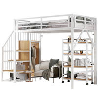 HOCHBETT 90/200 cm mit Eckleiterschrank, 4-stufigem Rollregal und Sicherheitsgeländer, Metall & Holz, Weiß/Natur - Weiß, Metall (90/200cm) - Redom