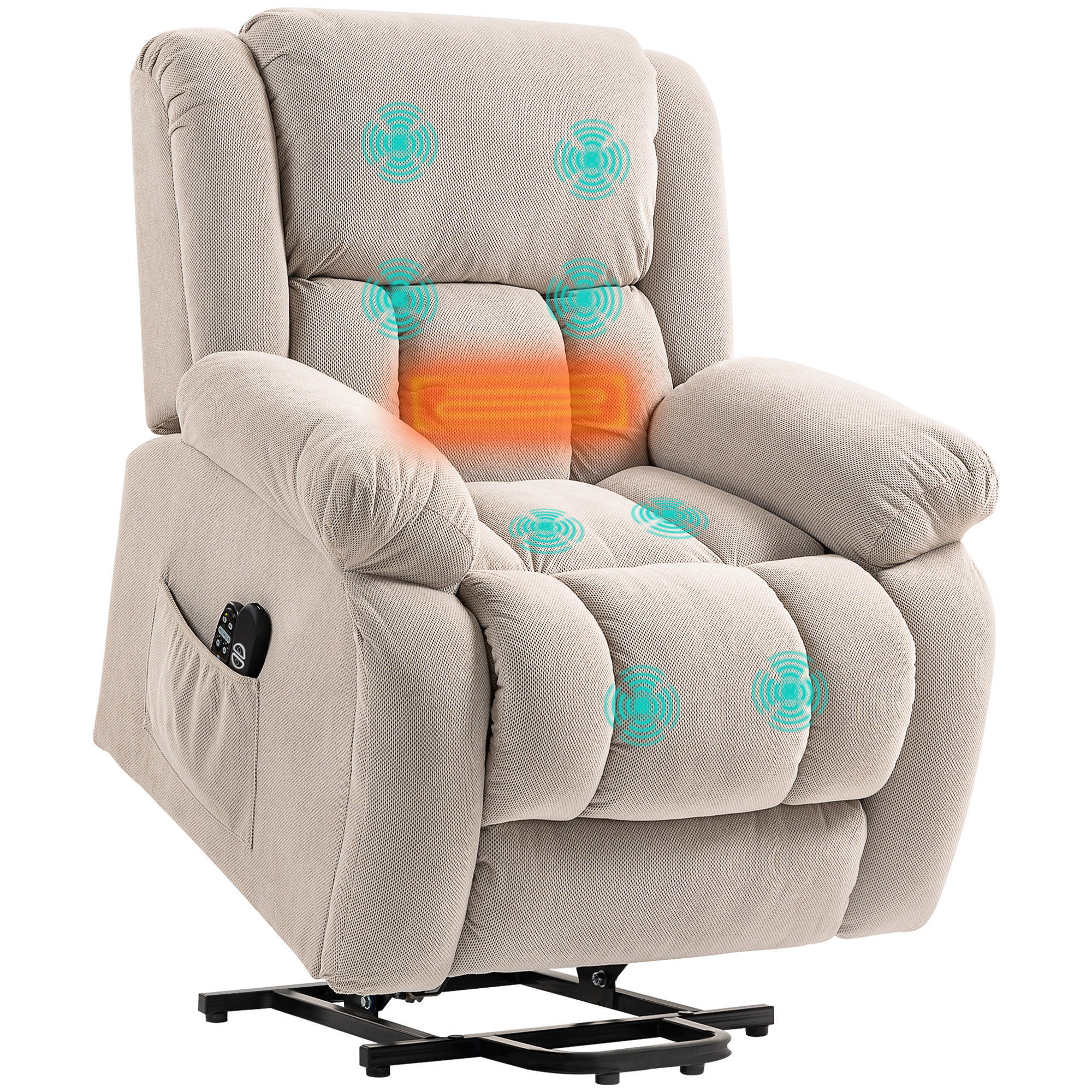 MASSAGESESSEL DE-15434 elektrisch mit Massage, Heizung und Aufstehhilfe - Beige, Metall (104/100/93cm) - ComfortXL