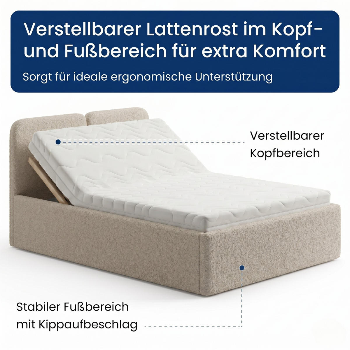POLSTERBETT 120x200 cm Kaltschaummatratze H3 Bouclé Creme - Creme, Textil (120/200cm) - Home Collective