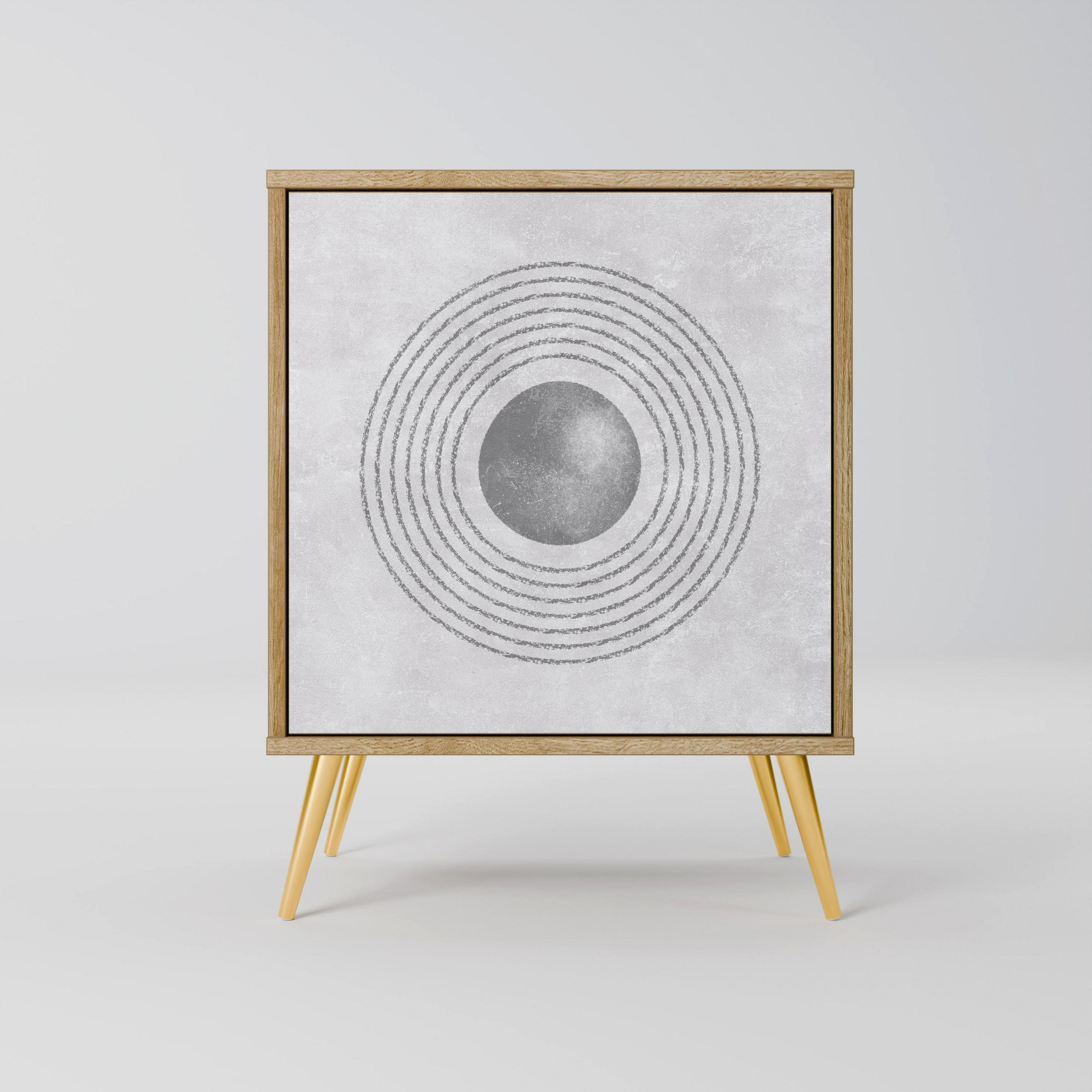 SIDEBOARD SOLID CIRCLES, Eichefarben, 57,5x42x75,5 cm, Goldfarbene Metallfüße - Eichefarben/Goldfarben, Holzwerkstoff/Metall (57.5/75.5/42cm) - SpaceRebels