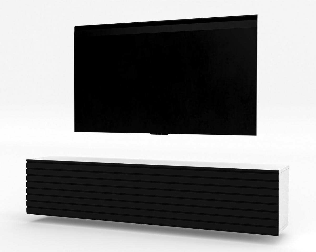 LOWBOARD ZIVOLLI 160 Weiß, Schwarze Lamellen 160/34/40 cm – TV-Hängeschrank mit Lamellenfront - Schwarz/Weiß, Holzwerkstoff/Kunststoff (160/34/40cm) - AX Living