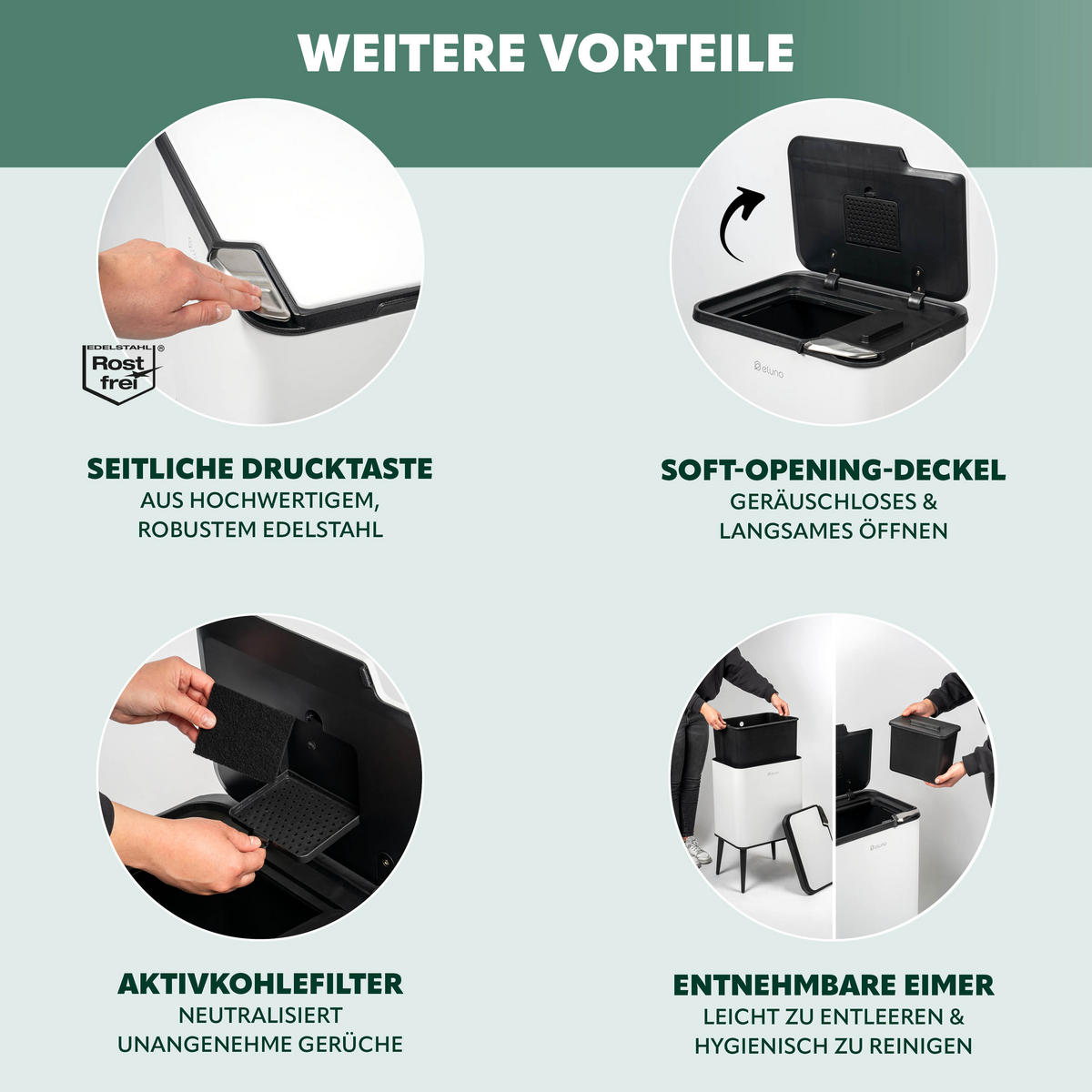 ABFALLEIMER, 30 Liter, aus Metall, weiß - Weiß, Metall (40.5/67/31cm) - eluno