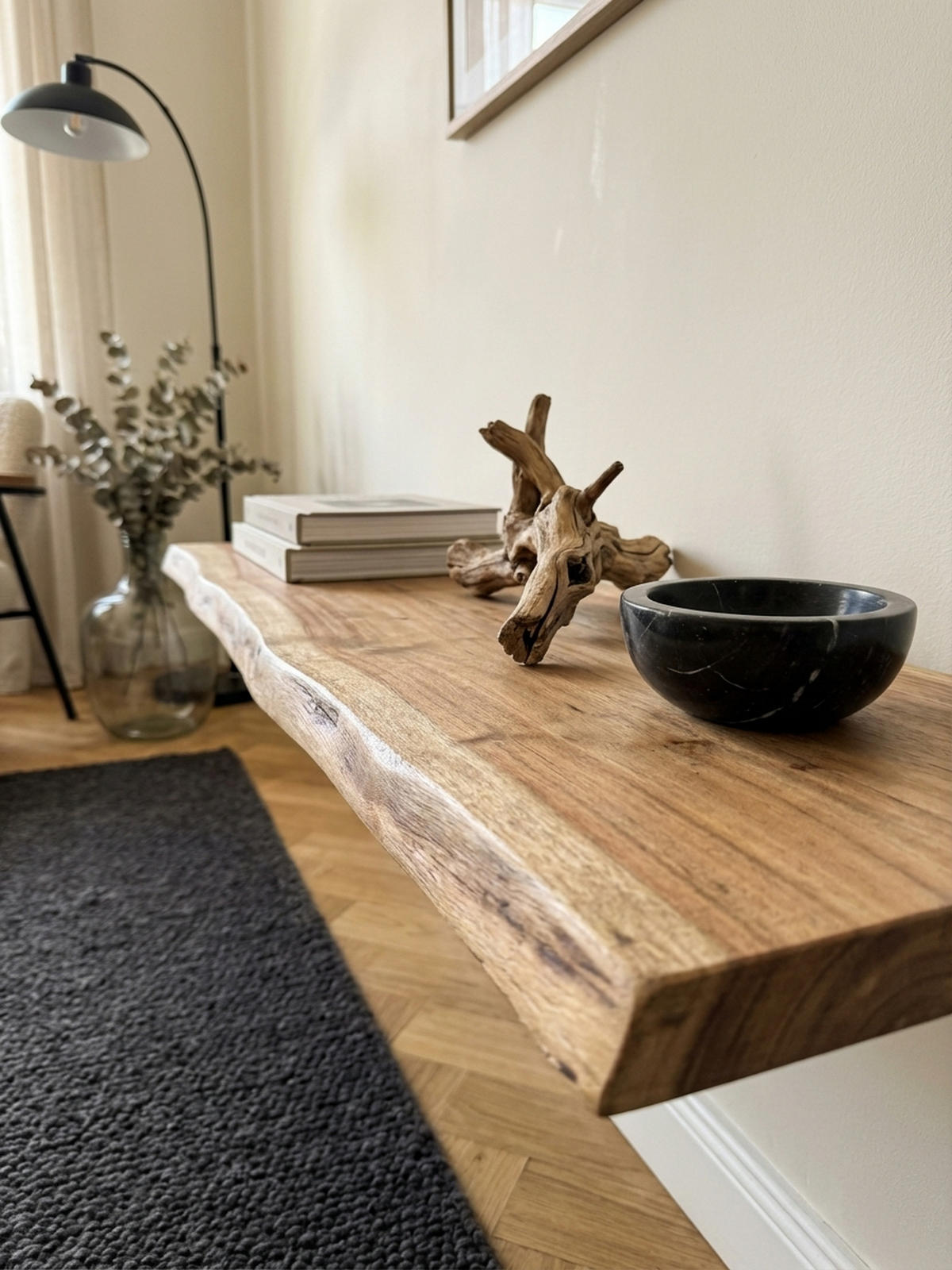 WANDREGAL Akazienholz Baumkante Rustikal, Beige 80x25x4 cm - Beige, Holz (80/4/25cm) - KADIMA DESIGN