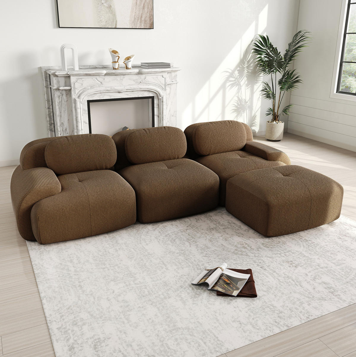 ECKSOFA 298/178/70 cm braun aus Cordstoff montagefrei und ergonomisch - Braun, Textil (178/298cm) - OKWISH