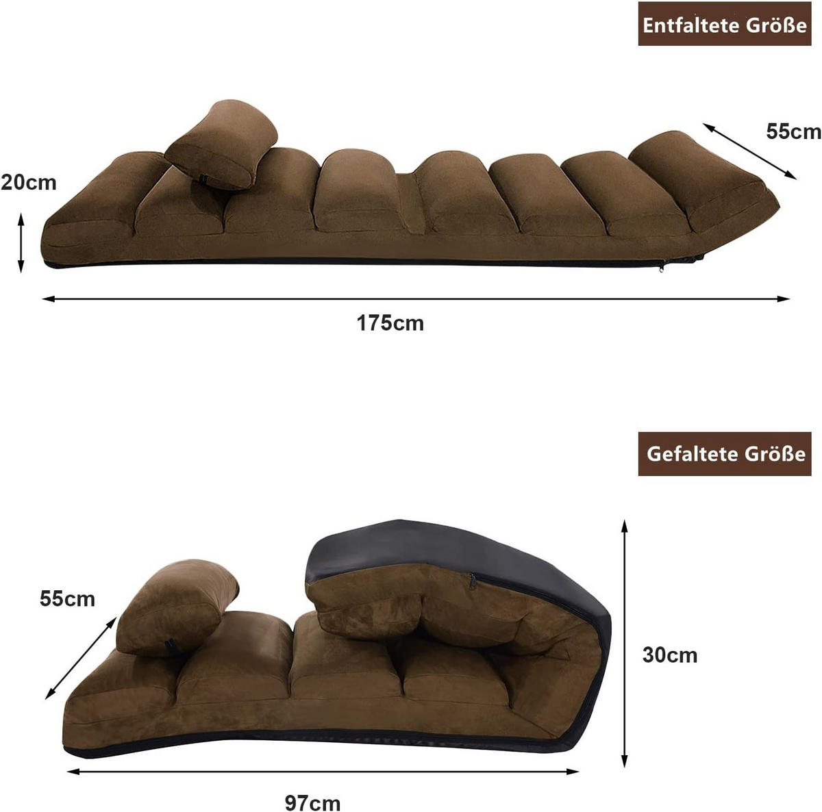 ZÁHRADNÁ STOLIČKA 5-stupňovo nastaviteľná, hnedá - hnedá, koža (175/20/55cm) - COSTWAY