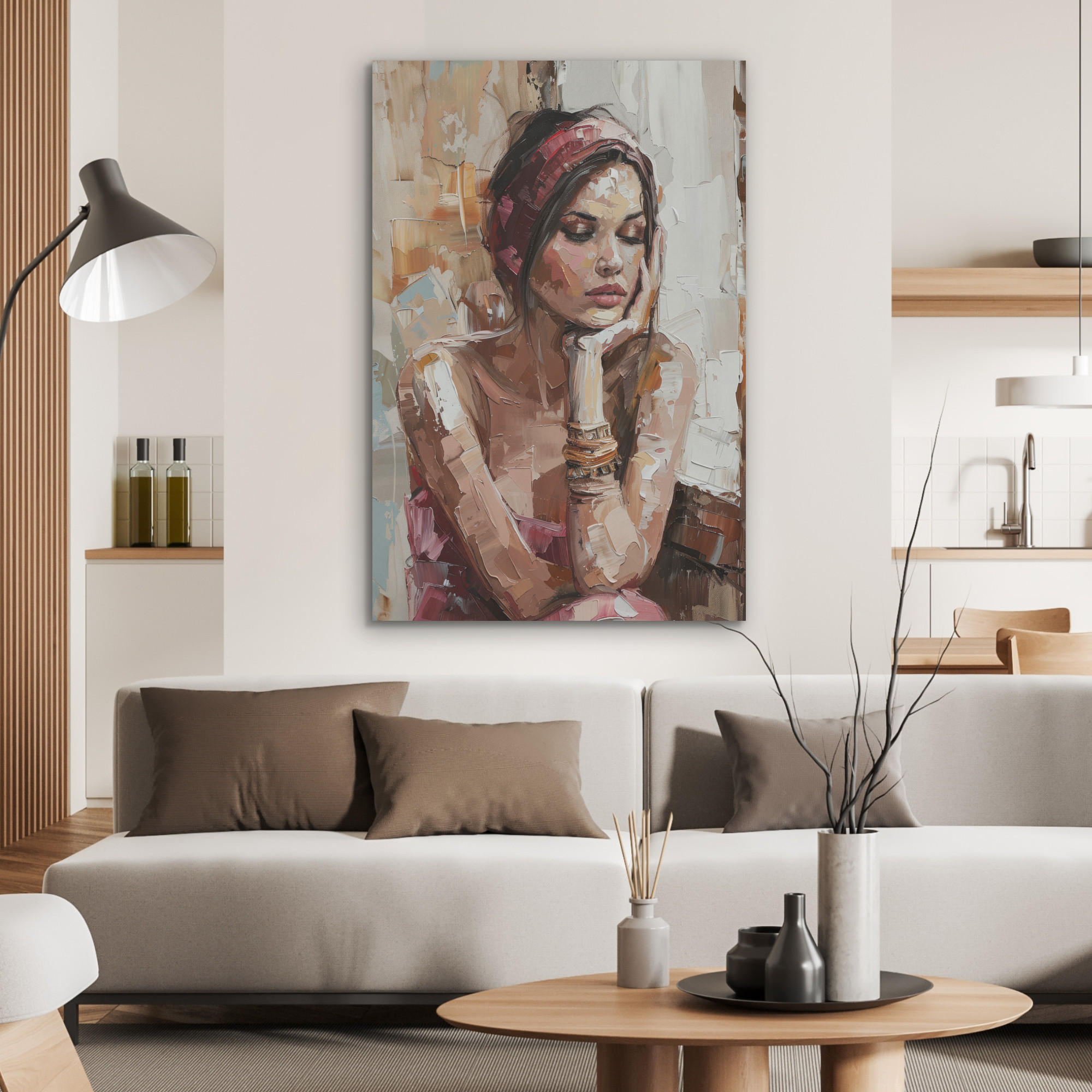 AKUSTIKPANEEL Frau - Porträt - Modern 70x100 cm - Altrosa, Textil (70/0.9/100cm) - MuchoWow