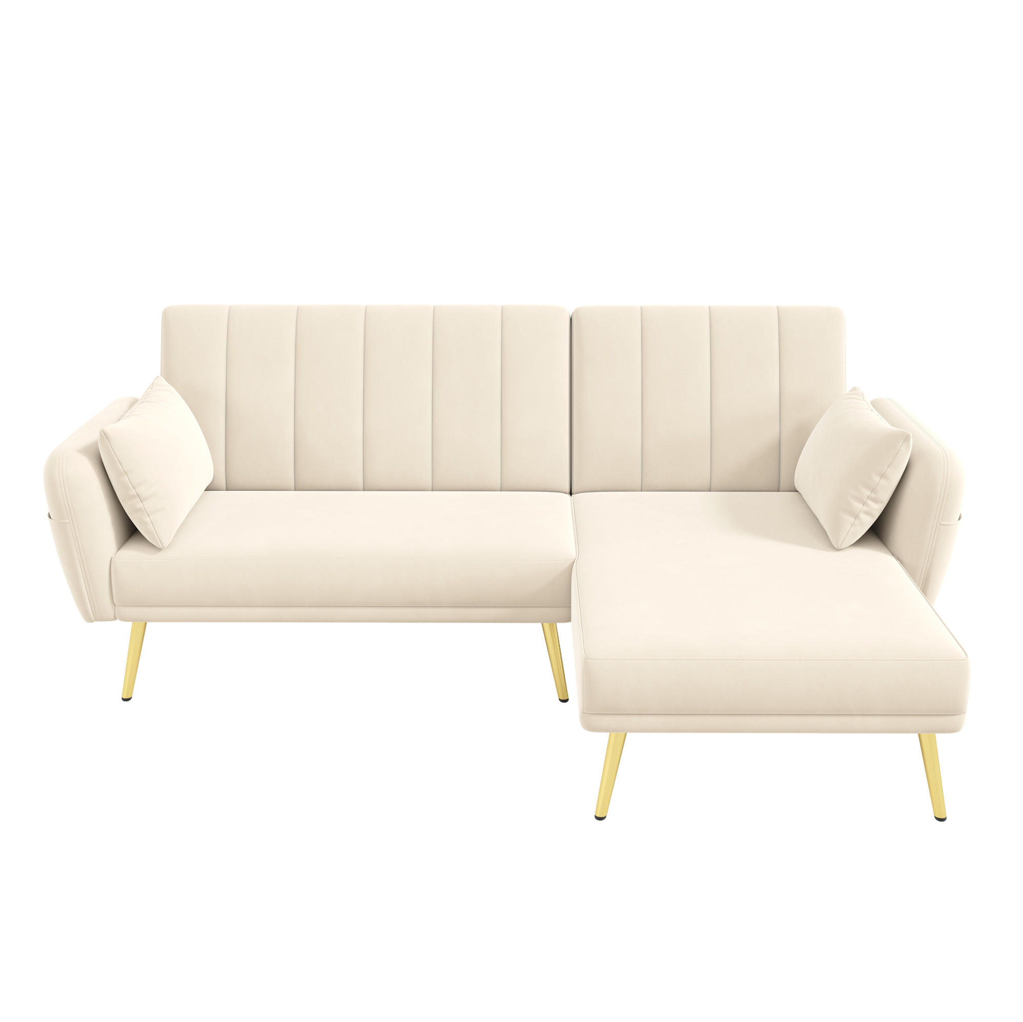 ECKSOFA 191,5/130,5/80 cm beige aus Samt mit Schlaffunktion - Beige, Textil (130/191.5cm) - OKWISH