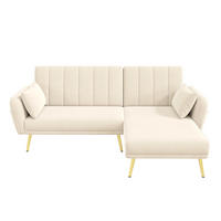 ECKSOFA 191,5/130,5/80 cm beige aus Samt mit Schlaffunktion - Beige, Textil (130/191.5cm) - OKWISH