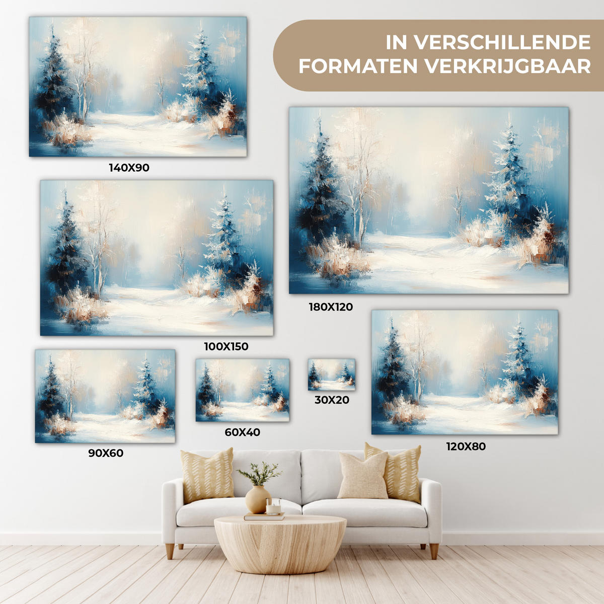 LEINWANDBILD Wald - Winter - Natur - Abstrakt - Schnee Wohnzimmer Groß 120x80 cm - Weiß, Textil (120/80cm) - MuchoWow
