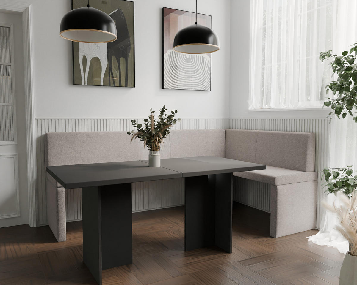 ECKBANK rechts OWEN Webstoff, 128/168 cm Creme - Creme, Holz/Textil (128/168cm) - Idohome