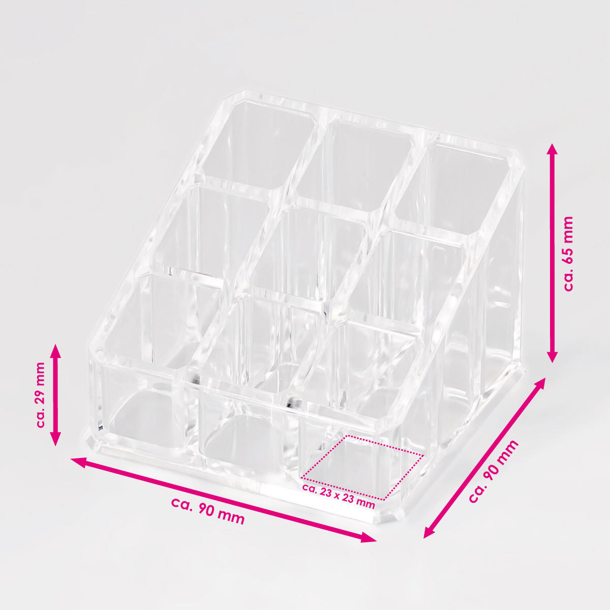 KOSMETIKORGANIZER, mit 9 Fächern, quadratisch - Transparent, Kunststoff (9/9/6.5cm) - bremermann