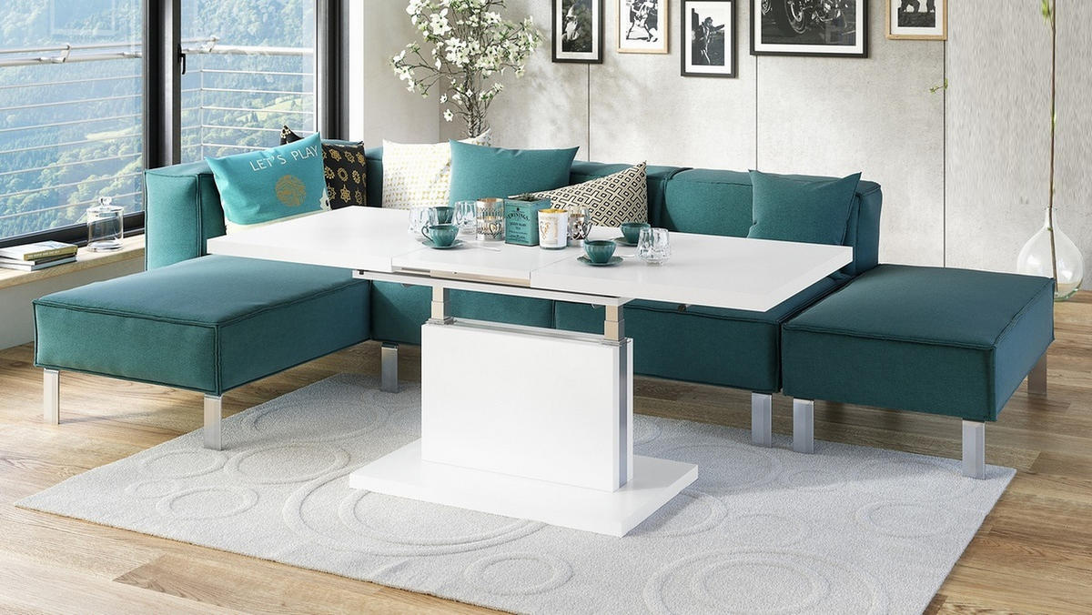 COUCHTISCH rechteckig Weiß matt ausziehbar höhenverstellbar - Weiß, Holzwerkstoff (80/120/56cm) - designimpex