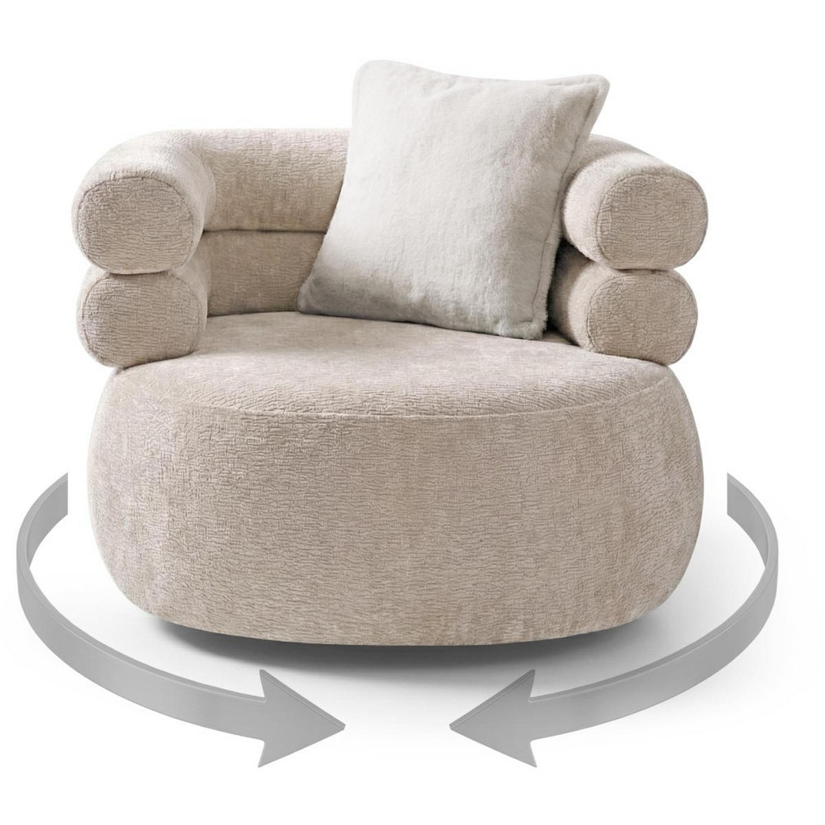 SESSEL Nano, Drehsessel mit runder Form, Beige - Beige, Textil (95/75/95cm) - Beautysofa