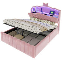 KINDERBETT 140x200cm Samt LED Kopfteil Stauraum USB Rosa - Pink, Metall (140/200cm) - FLIEKS