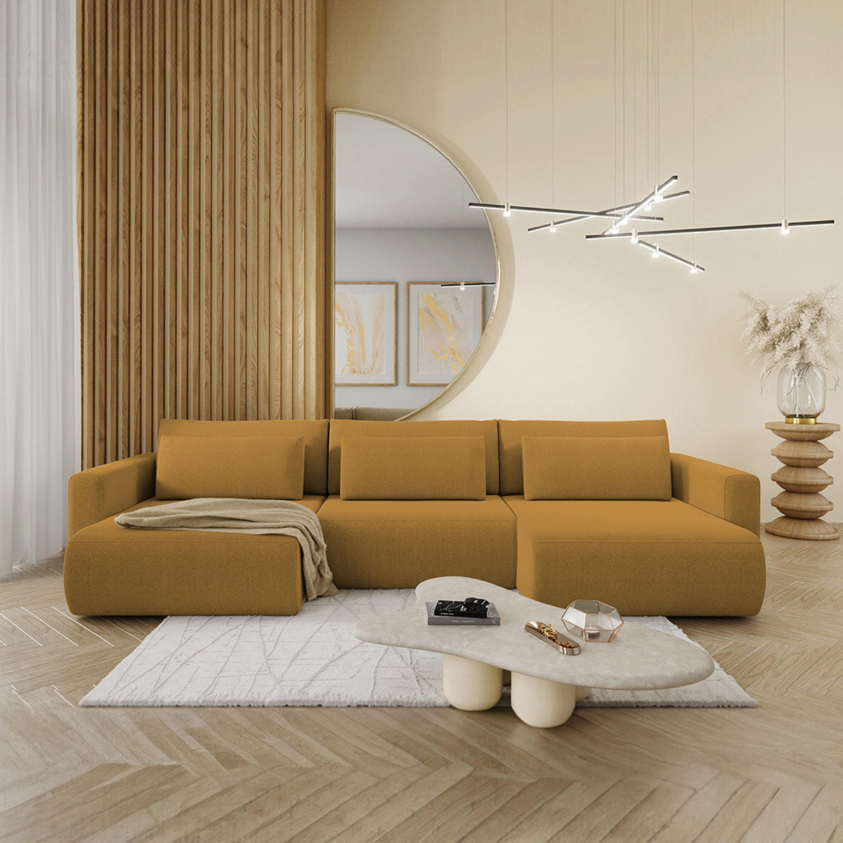 PANORAMASOFA Evy 4 Sitzplätze Gelb - Gelb, Holz (340/82/149cm) - Petits-meubles