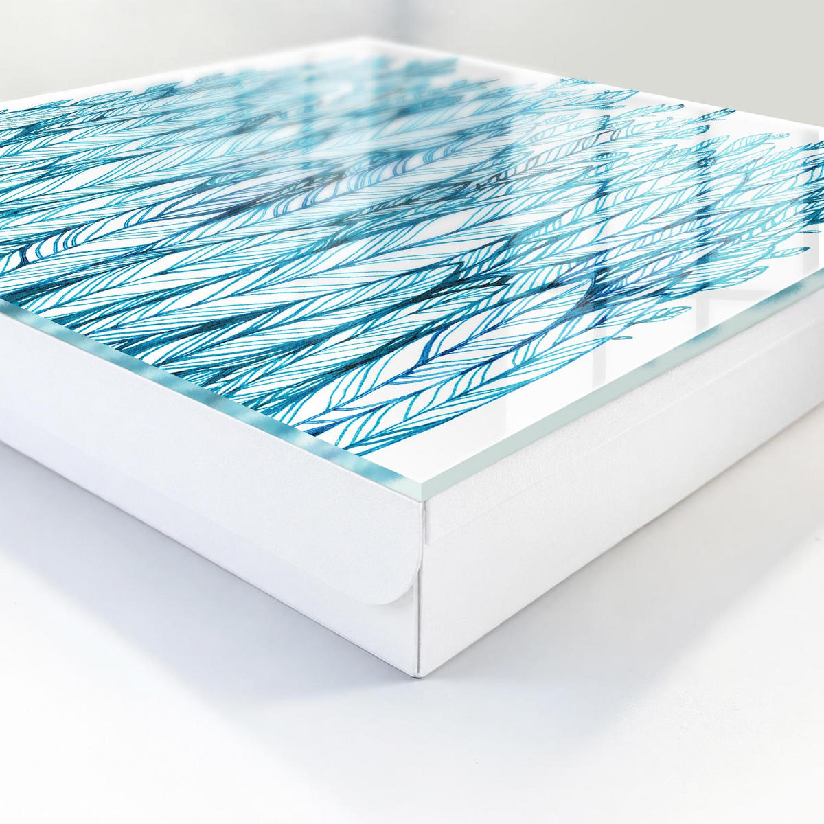 SCHLÜSSELBOX Weiß 30x30 cm – Türöffnung nach rechts - Laubige Eleganz - Blau, Metall (30/30/5cm) - TULUP