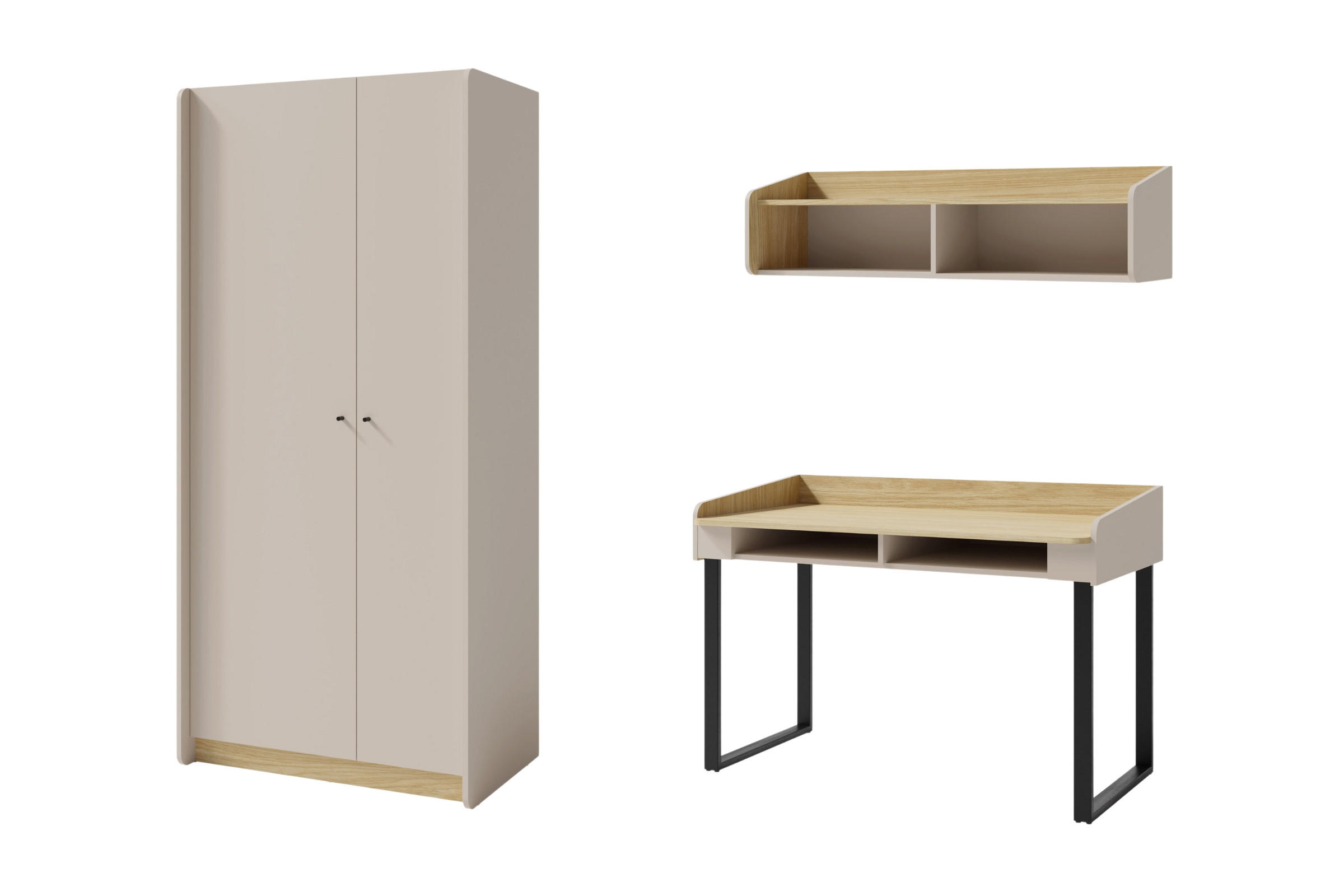 JUGENDZIMMER ALBI A 3-teilig in Sandbeige / Geölte Eiche - Eichefarben/Beige, Holzwerkstoff (215/195/65cm) - Deine Möbel 24