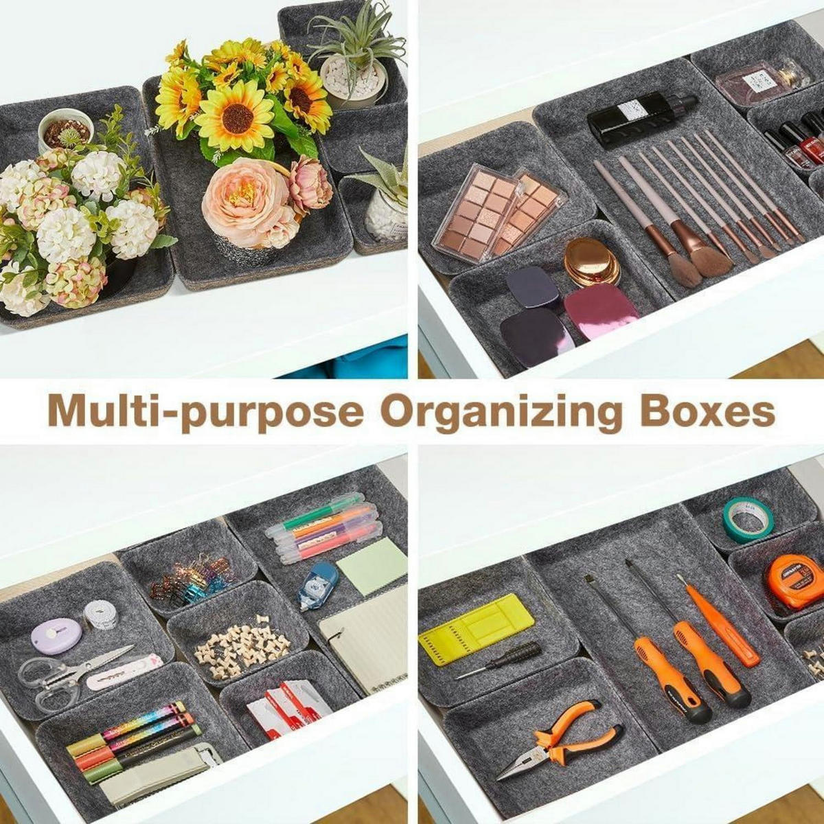 SCHUBLADEN Organizer Filz 14-teiliges Set Dunkelgrau - Grau, Textil (15/5/28.5cm)