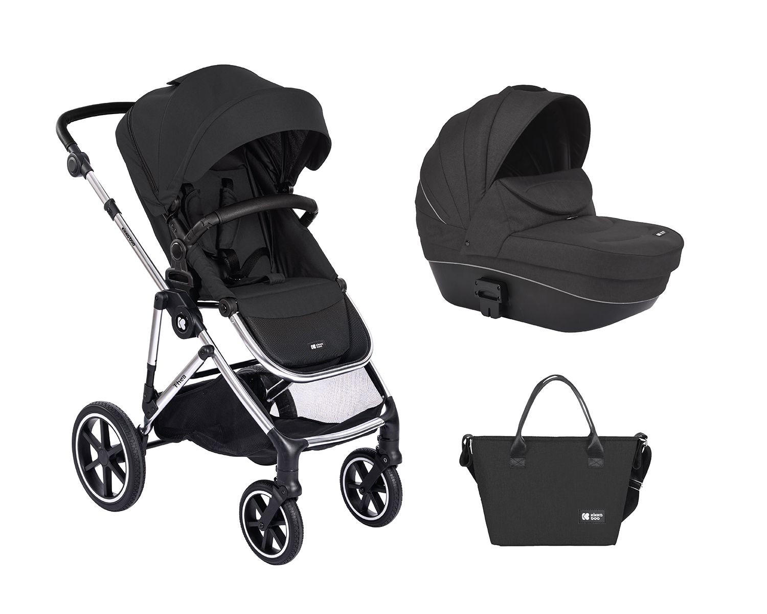 KINDERWAGEN Thea 2 in 1 schwarz Babywanne, Wickeltasche, Fußabdeckung - Schwarz, Textil/Metall (93/58/104cm) - Kikka boo