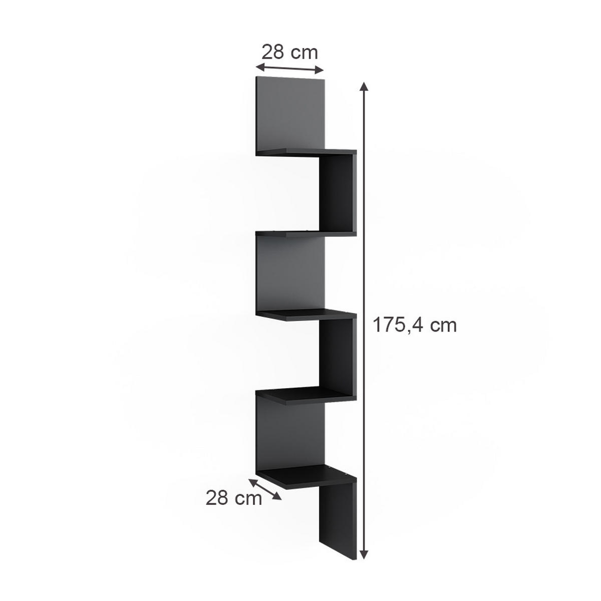ECKREGAL Paolo Schwarz 28 x 175.4 cm mit 5 Fächern - Schwarz, Holzwerkstoff (28/175.4/28cm) - Vicco