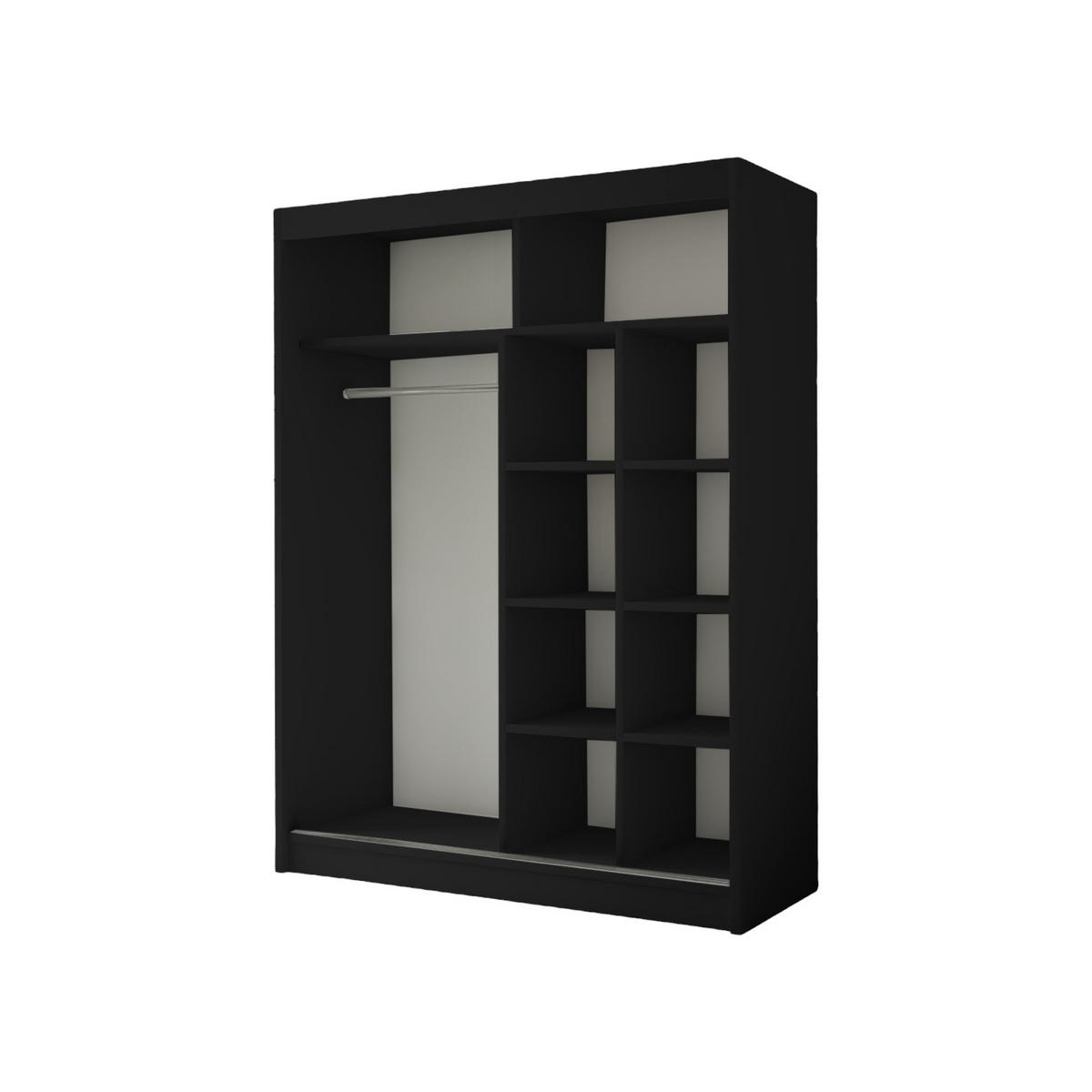 SCHWEBETÜRENSCHRANK Elsa 150 cm mit Spiegel 2-türig, schwarz - Schwarz, Kunststoff (150/215/61cm) - Margaret Hadas24
