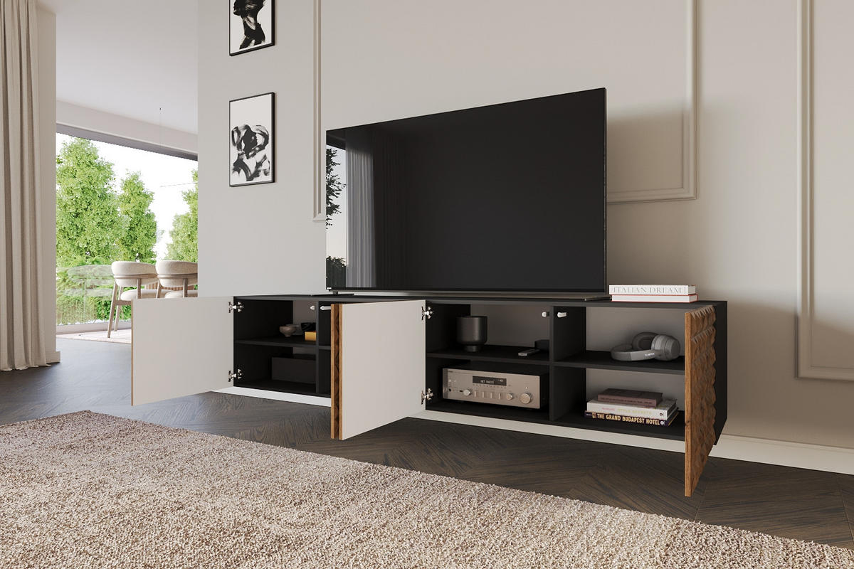 LOWBOARD VIRA-W 2x100x40x41 cm - Schwarz / Katania - Eiche Wotan, Holzwerkstoff (200/40/41cm) - ALTDECOR