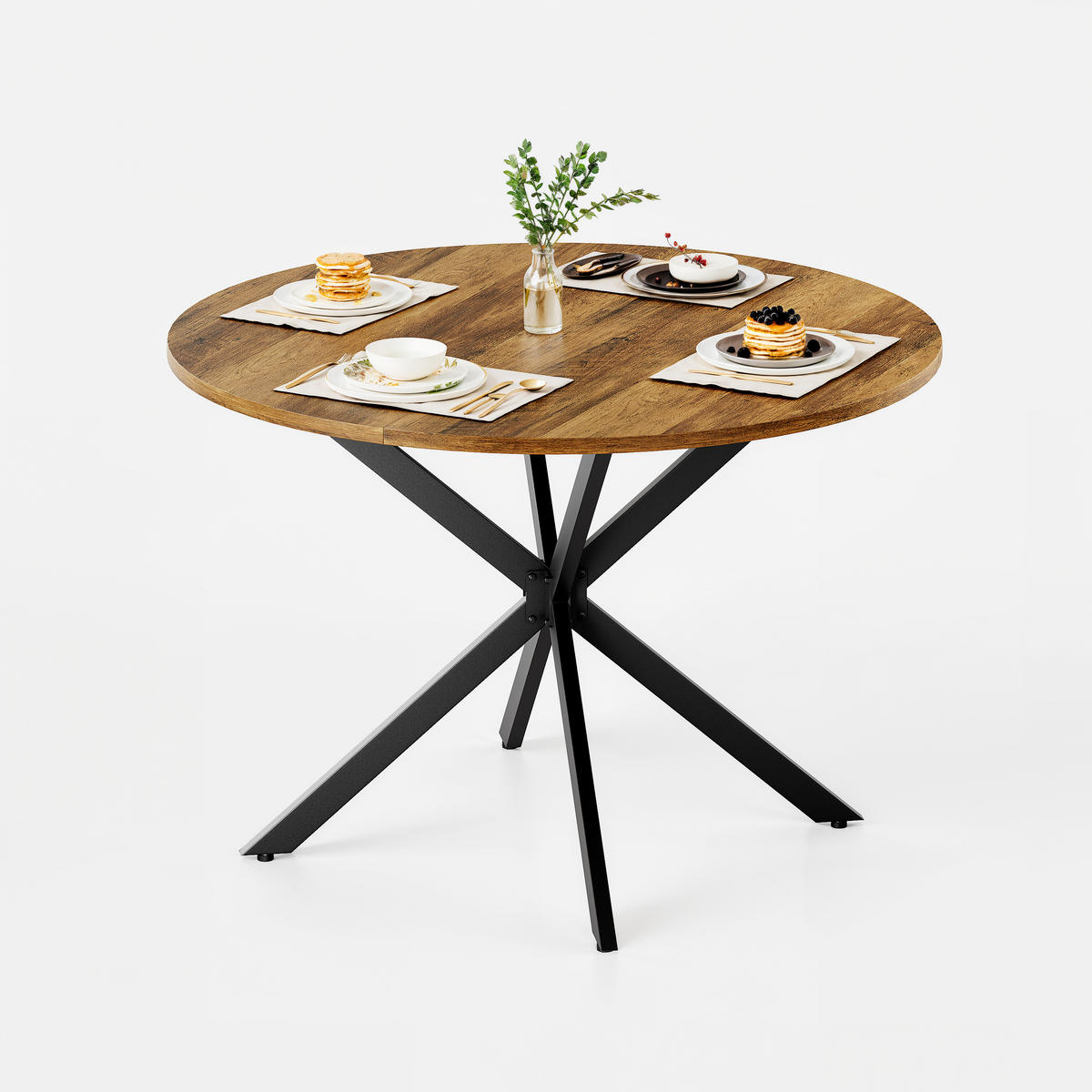 ESSTISCH rund X-Gestell Retro Braun/Schwarz Ø 120 cm - Schwarz/Braun, Holzwerkstoff/Metall (120/120/78cm)