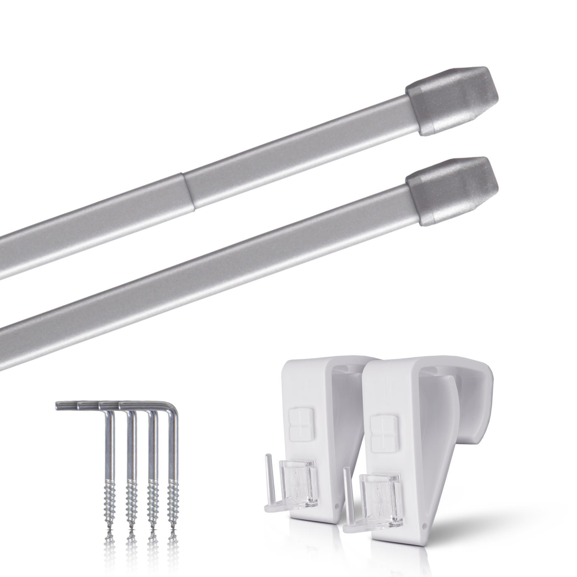 GARDINENSTANGE 2er-Pack Silber Chrom matt 40-60 cm + 4 Klemmträger - Silberfarben, Metall (1/40cm)