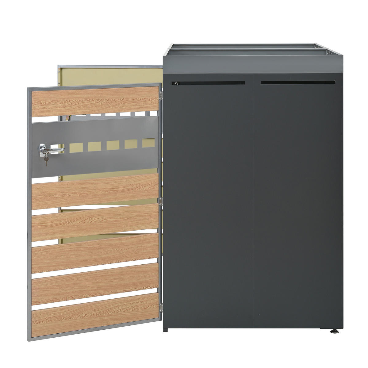 MÜLLTONNENBOX Zwei Türen Holzmaserung/Grau - Braun, Metall (132/124.5/80cm) - ComfortXL