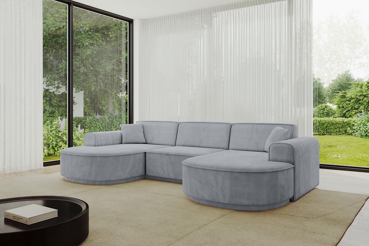 WOHNLANDSCHAFT MARI-U1-v3 - 303x171x83 cm Grau Velours - Schwarz/Grau, Holzwerkstoff/Kunststoff (303/83/171cm) - ALTDECOR