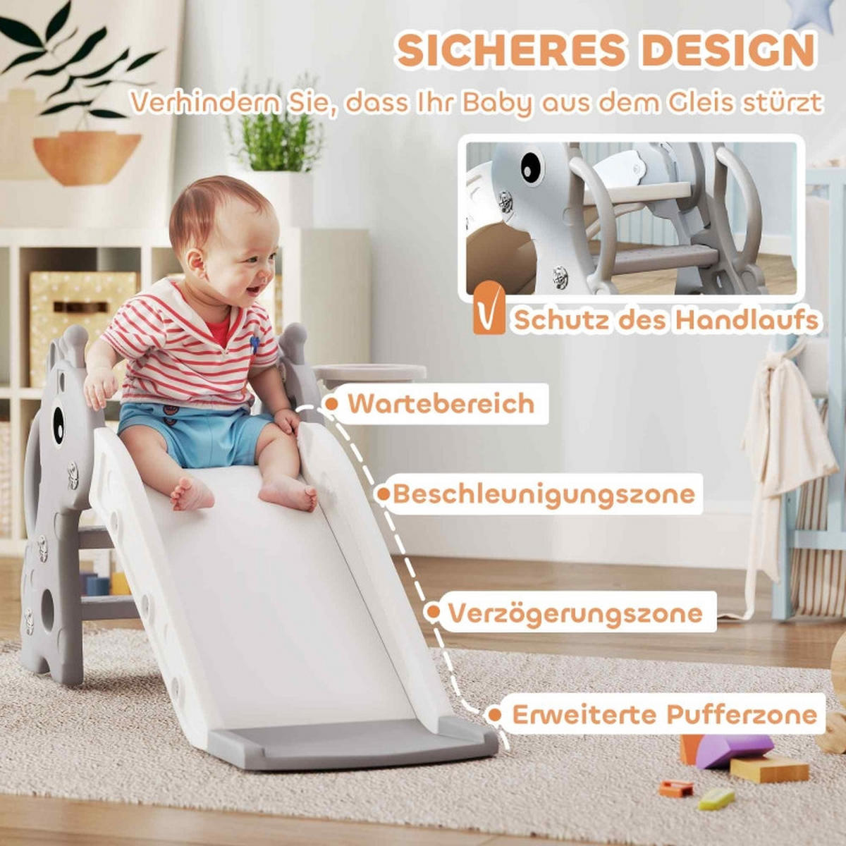 KINDERRUTSCHE 3-in-1 und Basketballkorb Grau - Grau, Kunststoff (51.5/52/106cm) - Korfee