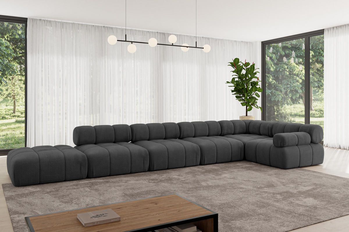 ECKSOFA modulares Sofa Felto-L3 - 475x190x70 cm Schwarz Velours - Schwarz, Holzwerkstoff/Textil (475/190cm) - ALTDECOR