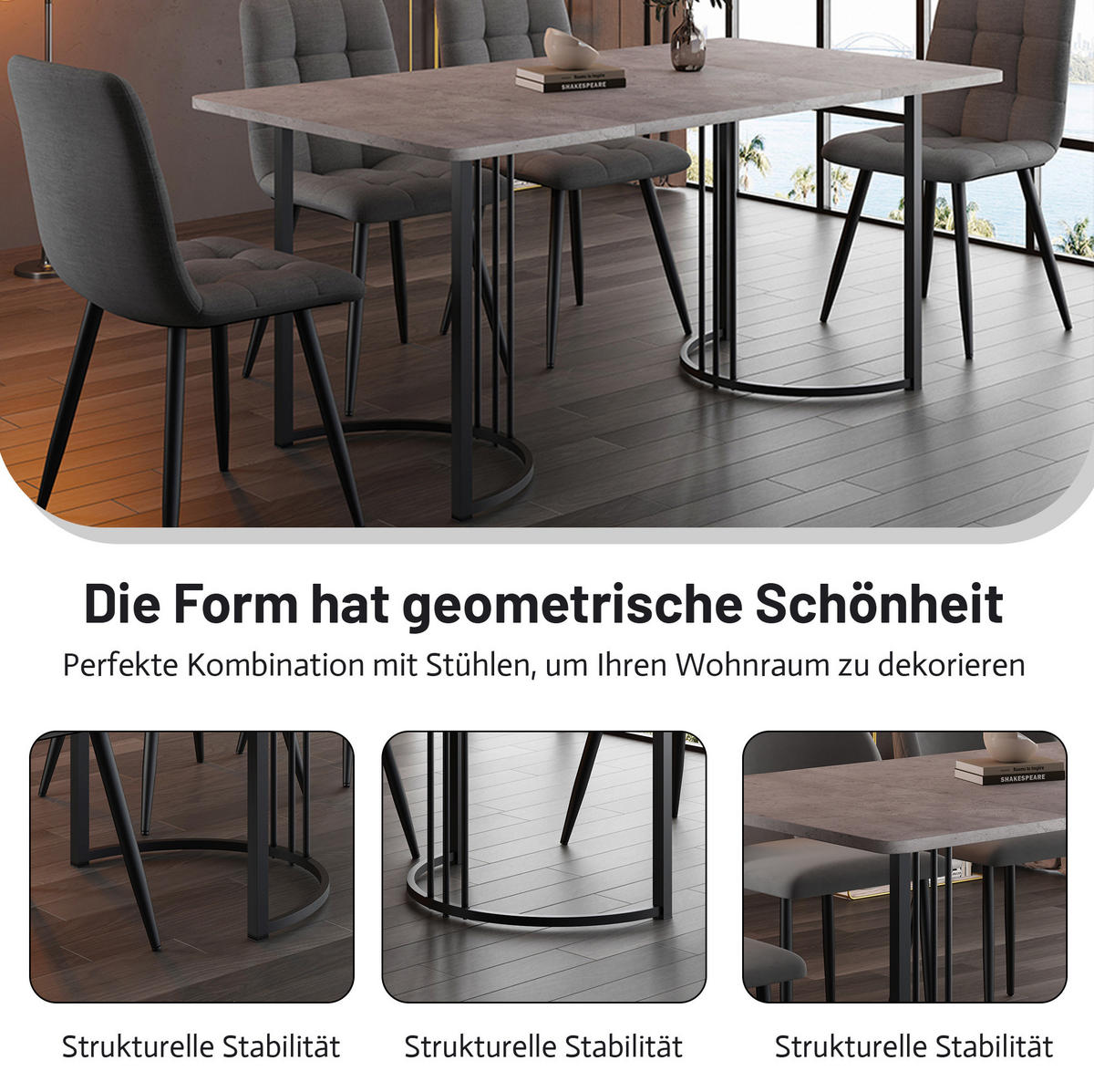 ESSTISCH 140/75/80 cm Grau aus MDF und Metall mit verstellbaren Füßen - Grau, Holzwerkstoff (140/80/75cm) - OKMYHOME