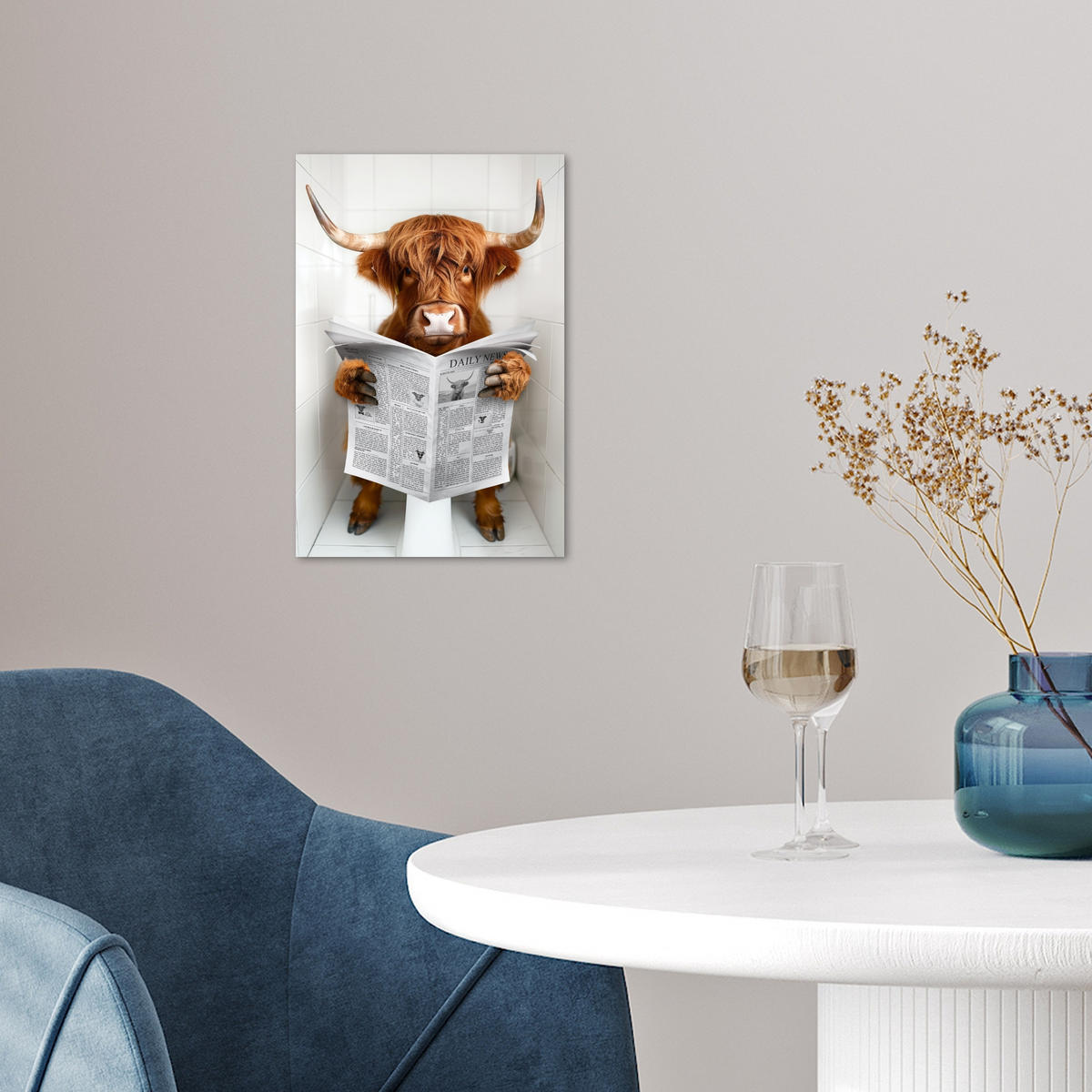 POSTER Schottisches Hochlandrind - Tier - Zeitung - Toilette 20x30 cm - Kastanienfarben, Papier (20/30/0.1cm) - MuchoWow
