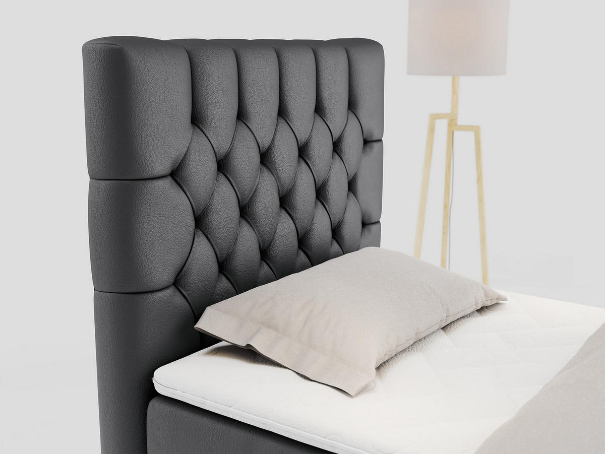 BOXBETT PERA 90/200 Dunkelgrau Kunstleder - H3 - Links Seite - Dunkelgrau, Holz/Textil (90/200cm) - MKS