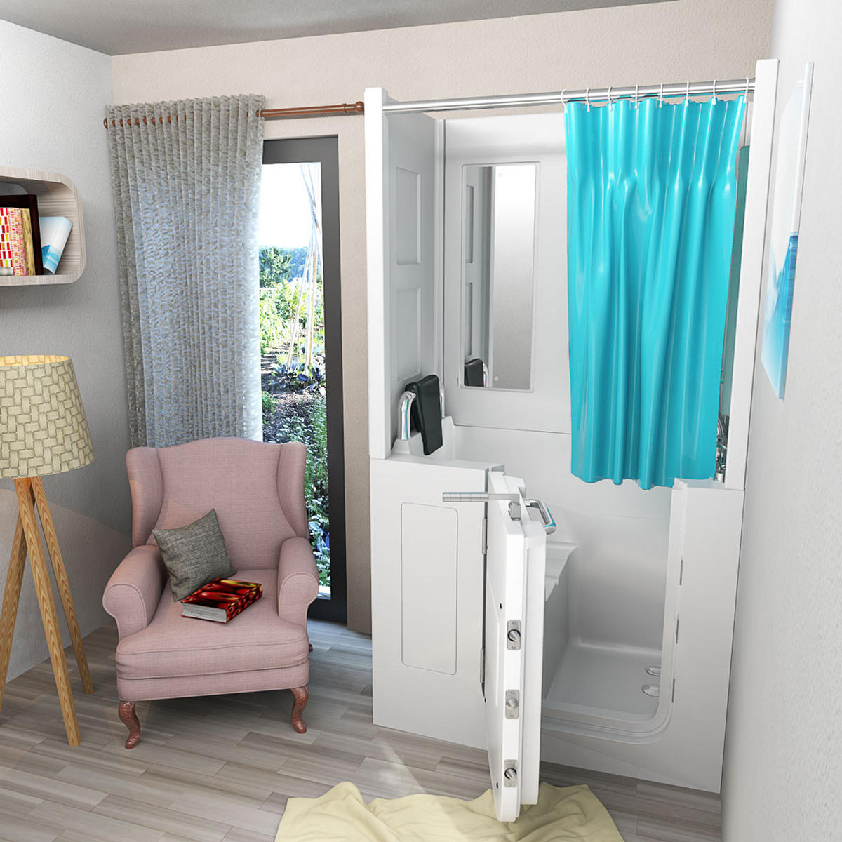 SENIOREN Dusche Sitzwanne mit Tür S08D-C-L - Weiß, Glas/Kunststoff (110/68/205cm) - AcquaVapore by Sandra Jentho