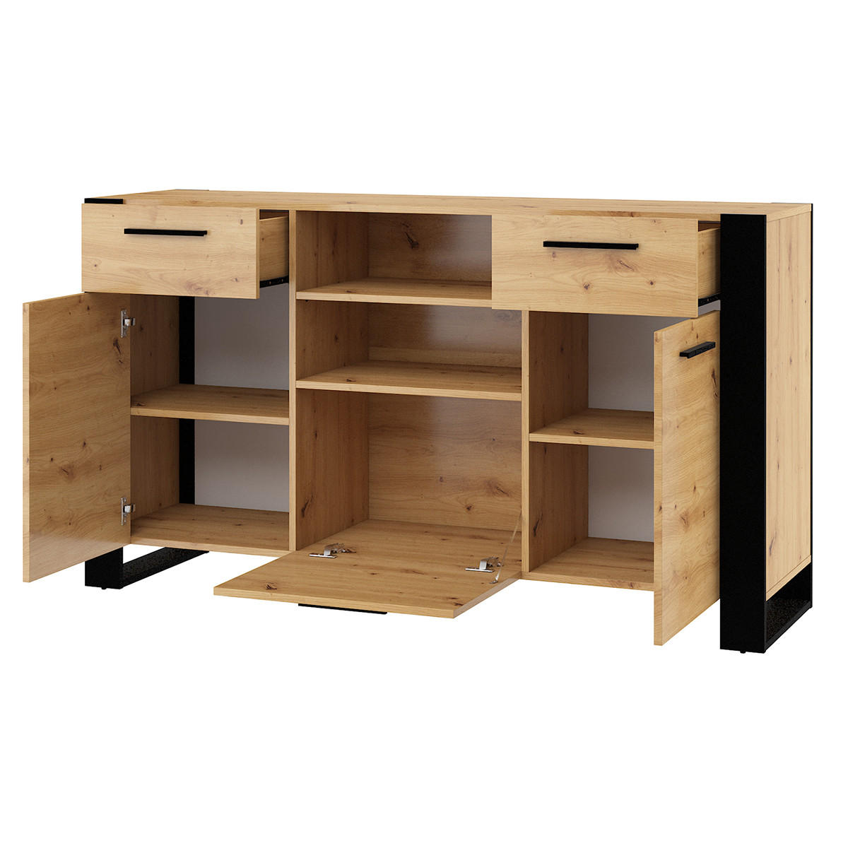 SIDEBOARD Nouka Holz und Schwarz - Schwarz, Holzwerkstoff (155/87/45cm) - Petits-meubles