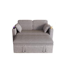 SCHLAFSOFA 145/72/85,5 cm Grau Cordbezug mit Getränkehalter, kleinem Tisch und Aufbewahrungstasche - Grau, Textil (72/85.5/145cm) - Oxeza