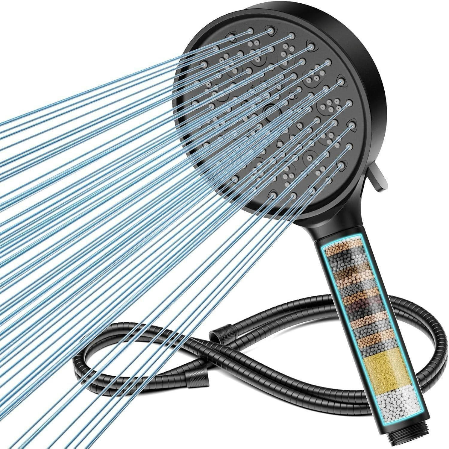 DUSCHKOPF mit Schlauch Schwarz 6 Strahlarten - Schwarz, Kunststoff (5.5/12.7/27cm)