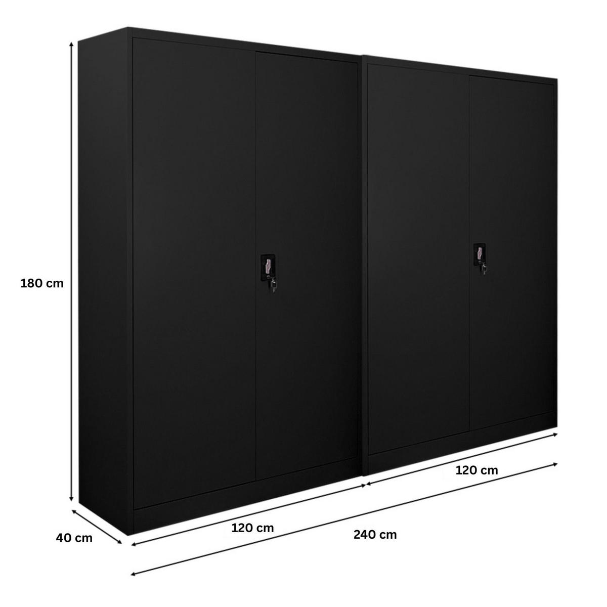 FLÜGELTÜRENSCHRANK Elephant 2er-Set komplett montiert 180x120x40cm 4 Ebenen Schwarz - Schwarz, Metall (240/180/40cm) - PROREGAL