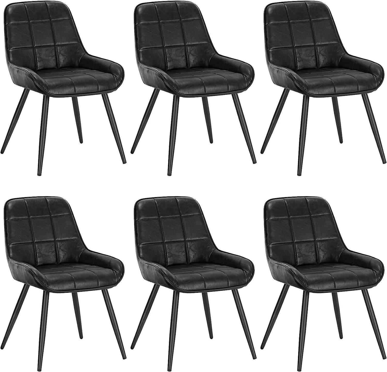 ESSZIMMERSTUHL 6er-Set, Polsterstuhl, Kunstleder, Schwarz - Schwarz, Textil/Metall (52.5/81.5/62cm) - Woltu